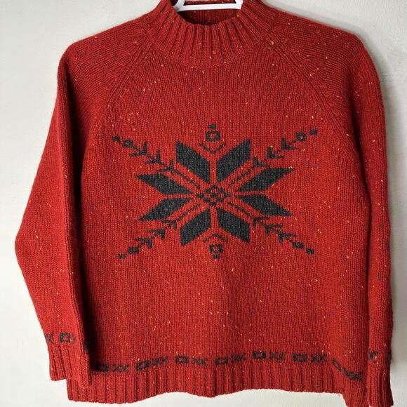 VTG Eddie Bauer Sweater Women Medium Red Wool Snowflake Nordic Pullover Ski 90s - Picture 3 of 6
